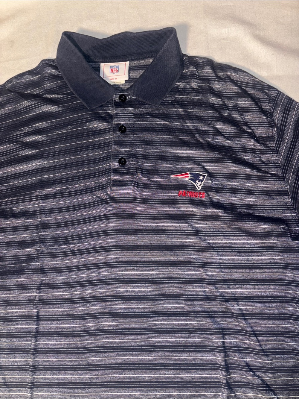 NFL Men’s XL Navy and White Striped New England Patriots Polo